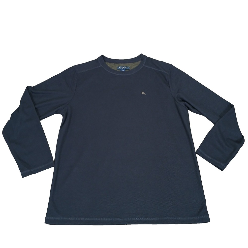 Tommy Bahama Mens L Blue Long Sleeve Thermal Style Crew Neck Pullover‎ Shirt Top